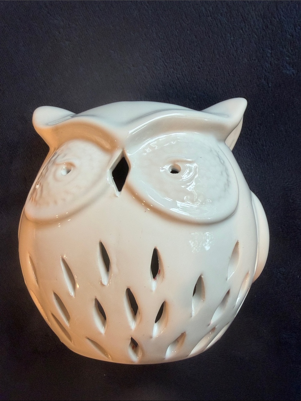Glossy White Ceramic Owl candle holder
